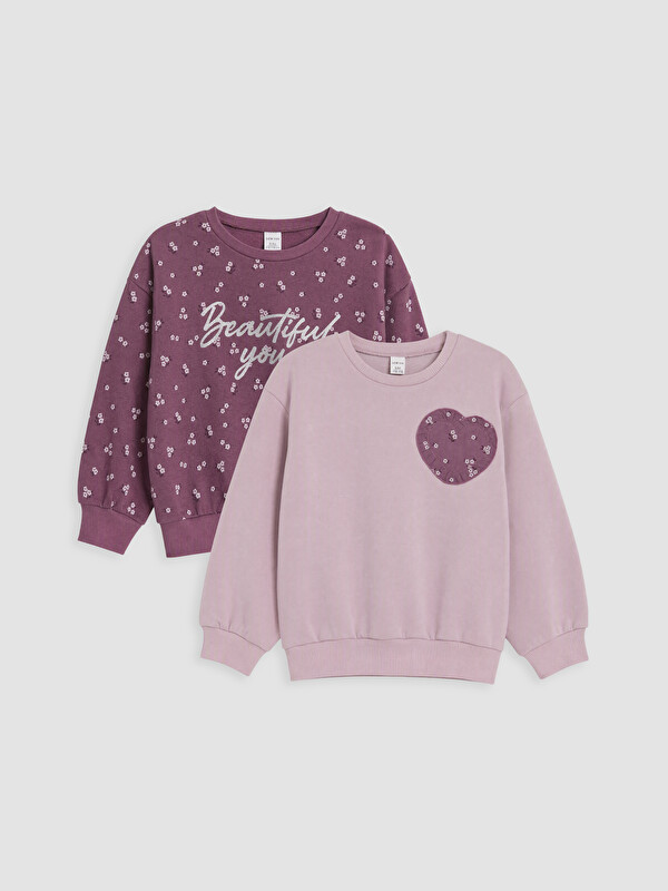 LCW Kids Baskılı Kız Çocuk Kalın Sweatshirt 2'li
