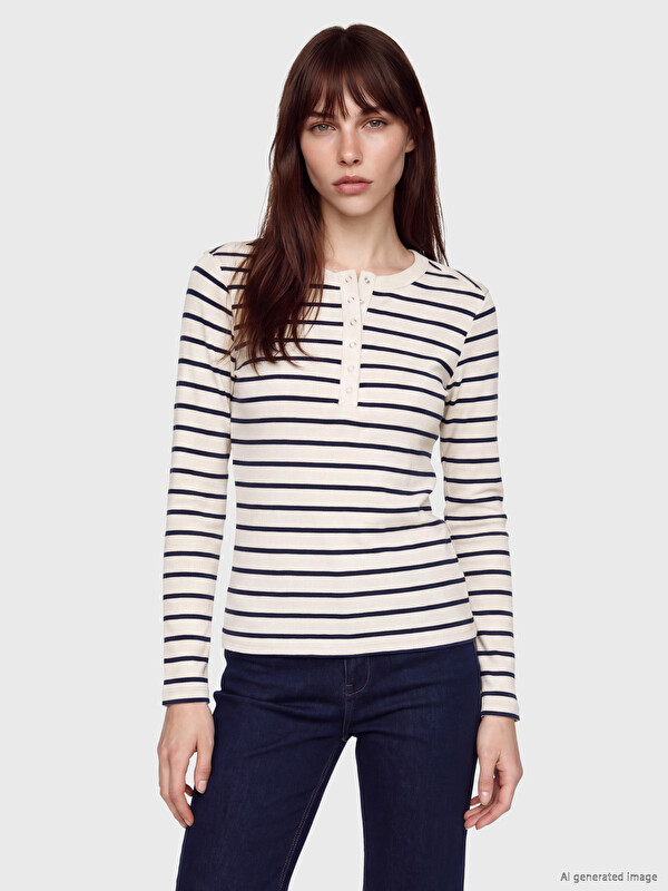 LCW EVERYDAY Bisiklet Yaka Çizgili Kadın Body