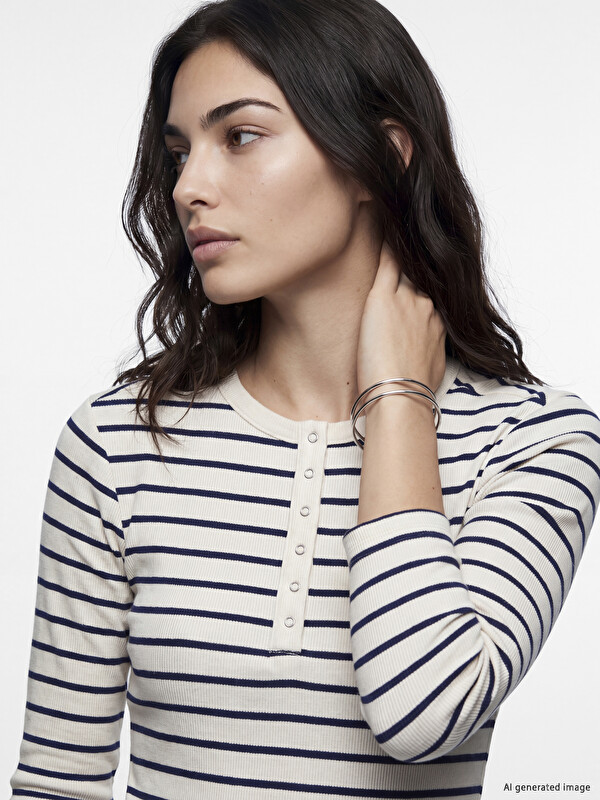 LCW EVERYDAY Bisiklet Yaka Çizgili Kadın Body