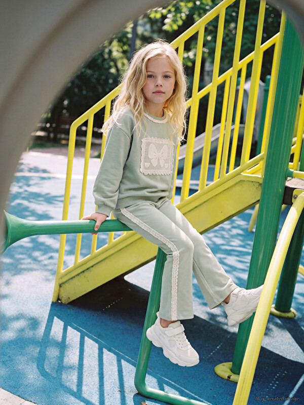 LCW Kids Dantel Detaylı Kız Çocuk Taytlı Takım
