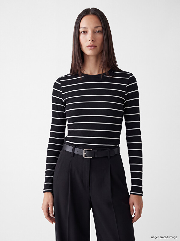 LCW EVERYDAY Bisiklet Yaka Çizgili Kadın Body