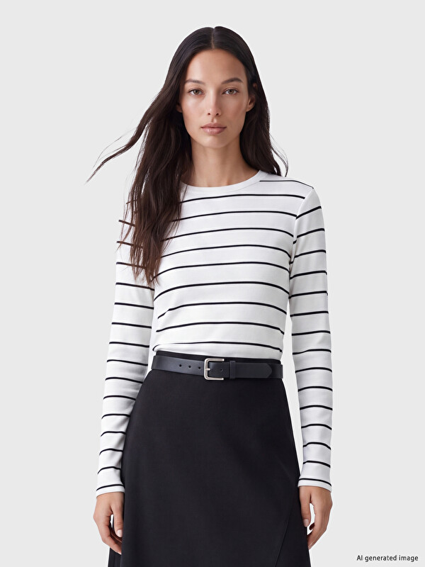 LCW EVERYDAY Bisiklet Yaka Çizgili Kadın Body