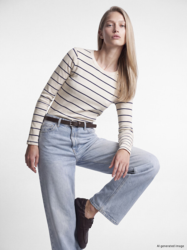 LCW EVERYDAY Crew Neck Striped Women's Body