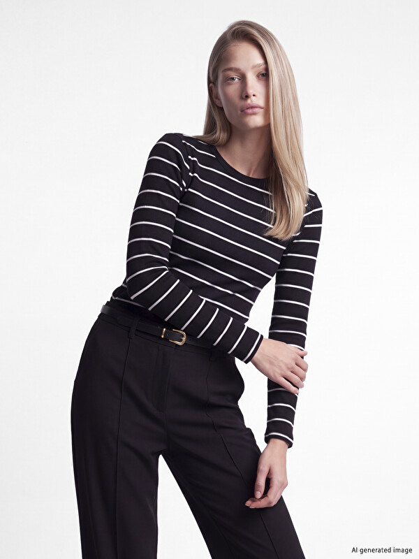 LCW EVERYDAY Crew Neck Striped Women's Body
