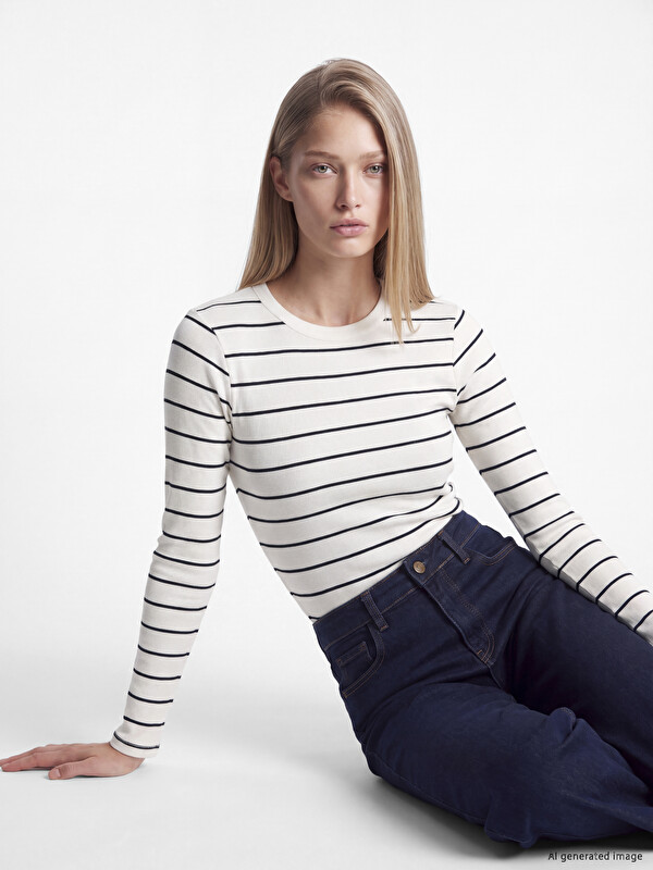 LCW EVERYDAY Crew Neck Striped Women's Body