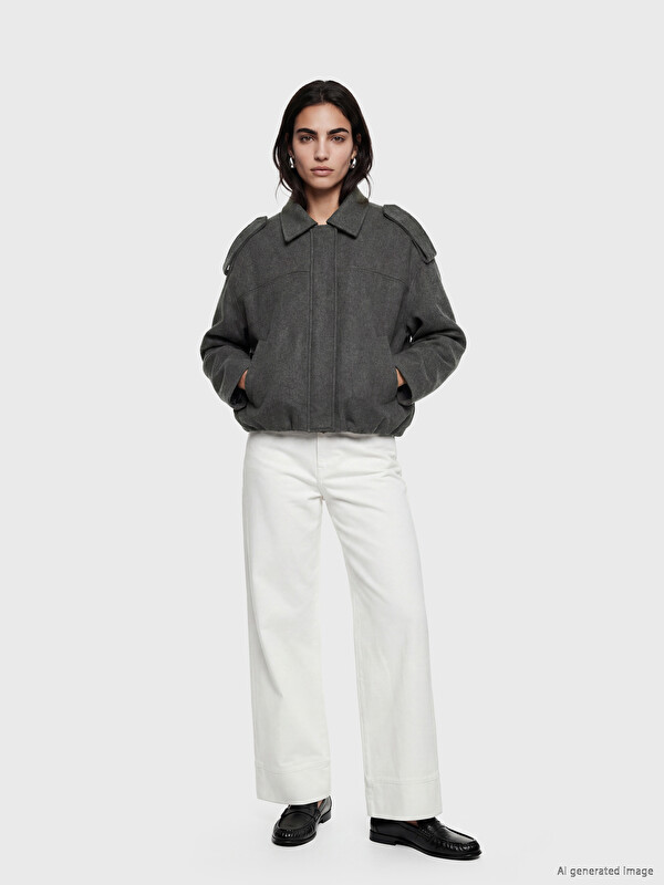 LCW Vision Gömlek Yaka Oversize Kadın Kaşe Ceket