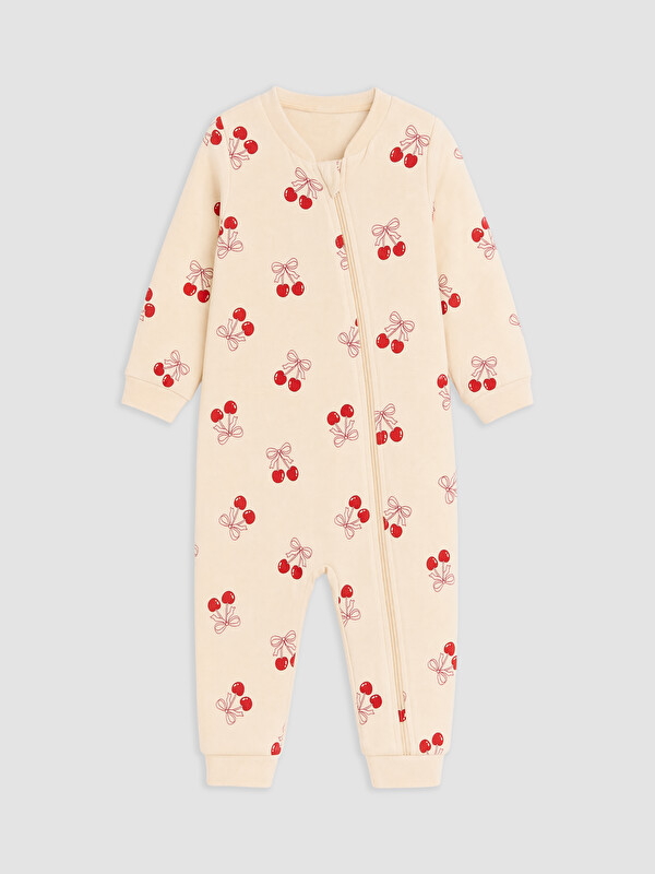 LCW baby Bisiklet Yaka Desenli Kız Bebek Uyku Tulumu