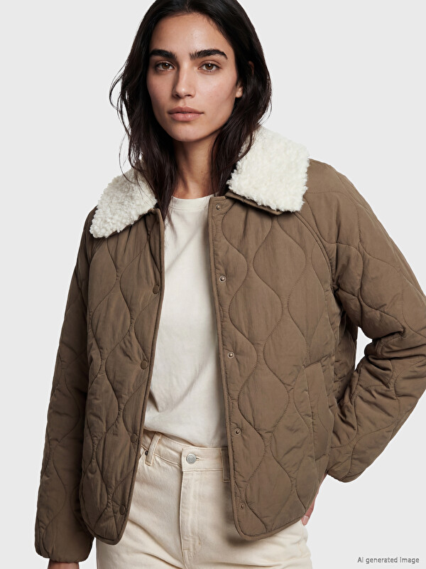 LCW Vision Collar Plush Detailed Quilted Women's Puffer Coat