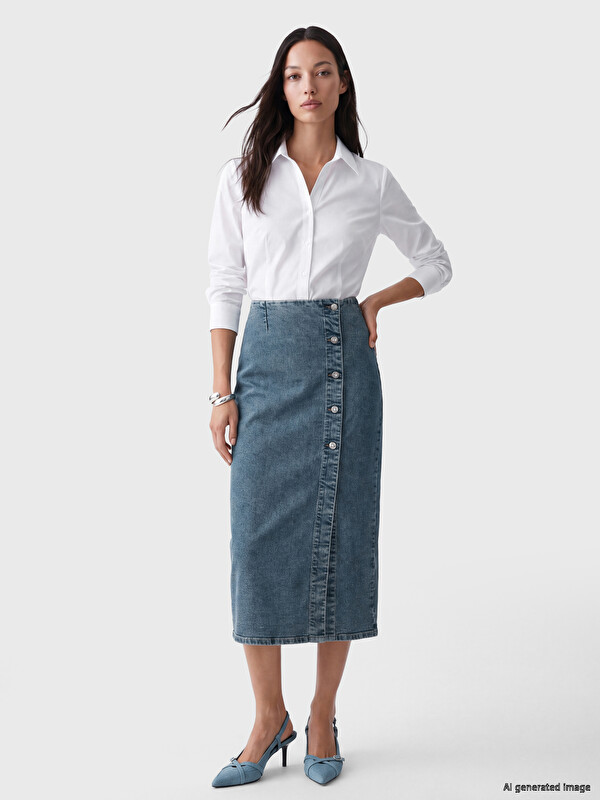 LCWAIKIKI Classic High Waisted Buttoned Denim Skirt