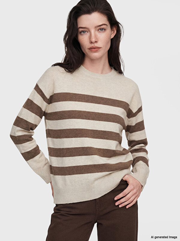 LCW Comfort Crew Neck Striped Women's Knitwear Sweater