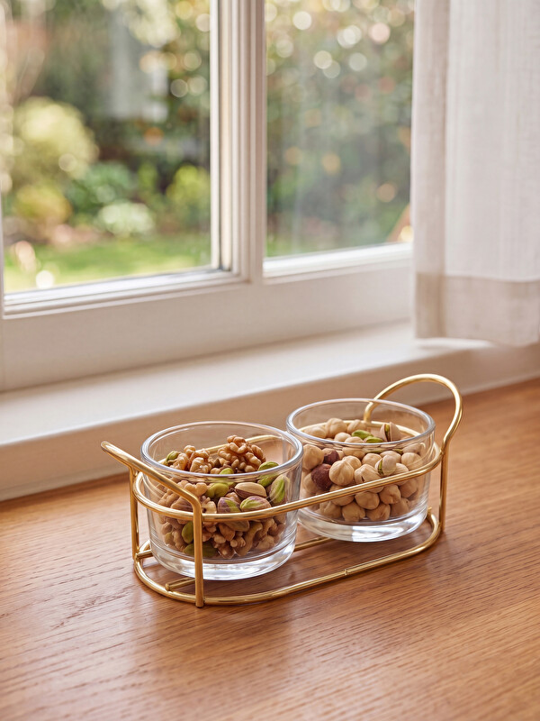 LCW HOME Handled Metal Stand 2 Pack Glass Bowl Set