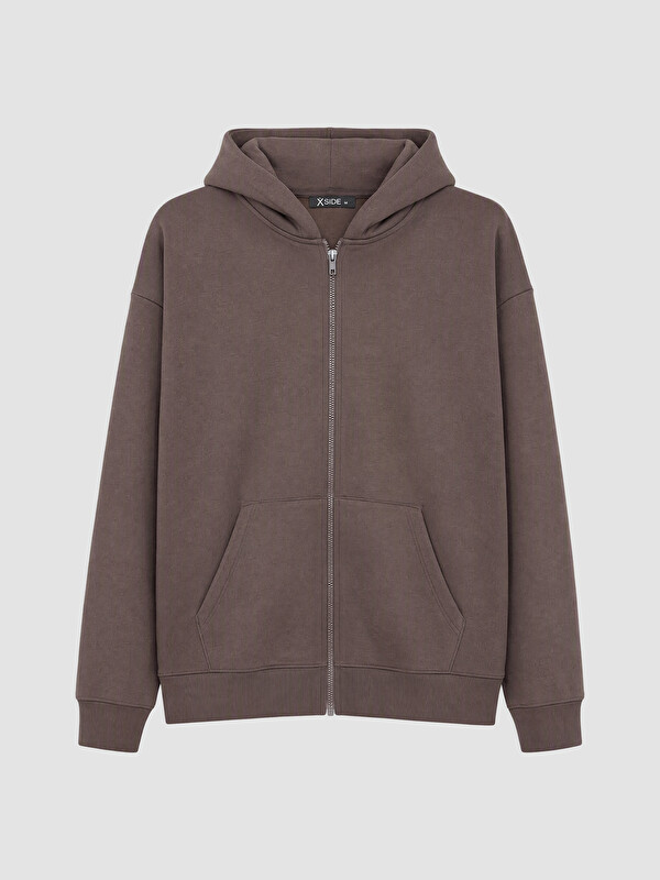 XSIDE Man Brown Zip-Up Sweatshirt