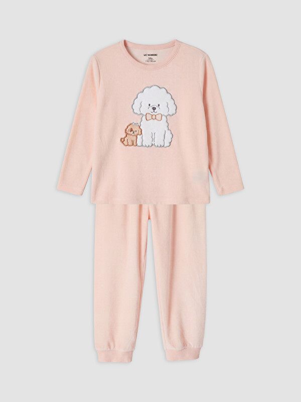 LCW Kids Besticktes Samt-Pyjama-Set für Mädchen