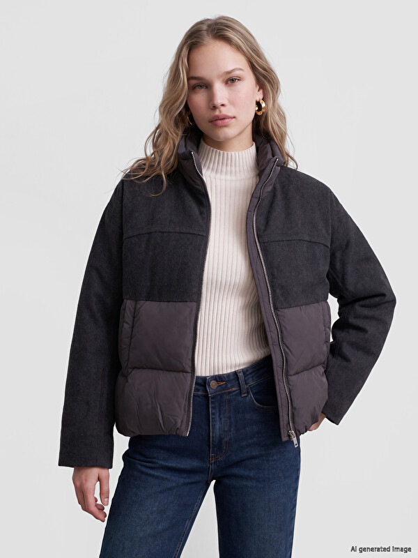 LCW Vision Dik Yaka Oversize Kadın Şişme Mont