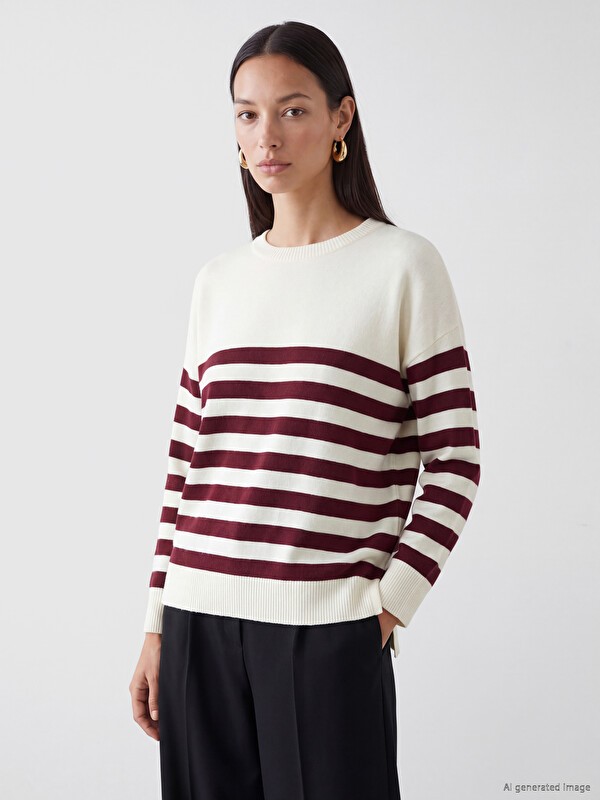 LCWAIKIKI Classic Pullover mit Rundhalsausschnitt aus gestreiftem Damenstrick