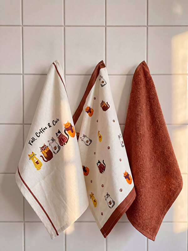 LCW HOME Pamučna kuhinjska krpa s mačjim uzorkom 3-pakovanje 40x50 cm