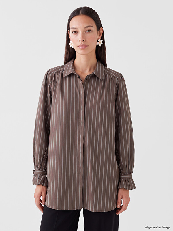 LCW EVERYDAY Gestreifte Oversize-Dobby Damen-Hemd-Tunika