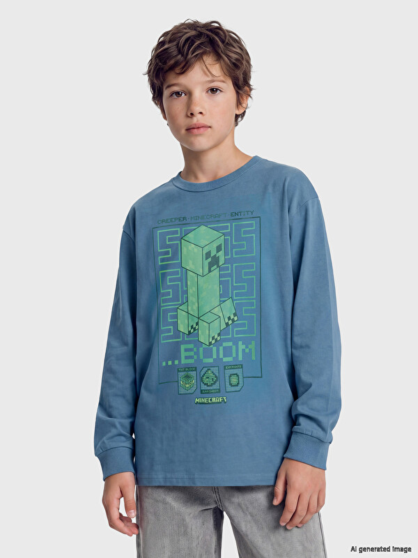LCW Kids Bisiklet Yaka Minecraft Baskılı Erkek Çocuk Tişört