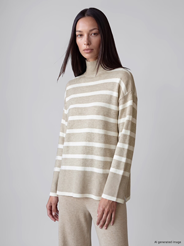 LCWAIKIKI Classic Half Mock Turtleneck Striped Women's Knitwear Sweater