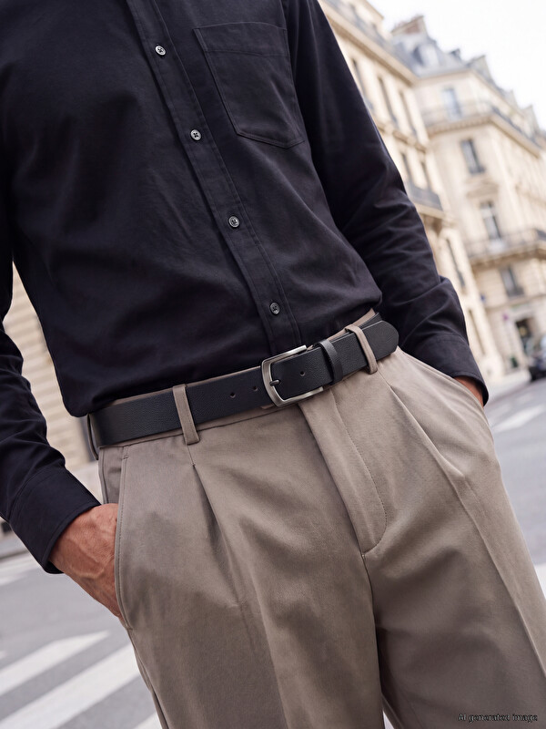LCW ACCESSORIES Metal Buckled Faux Leather Men's Belt