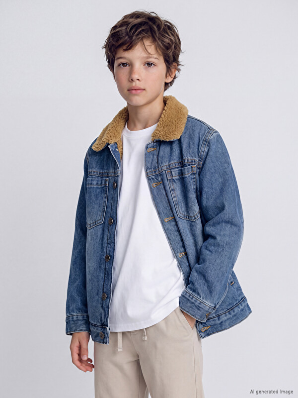 LCW Kids Kürk Yaka Polar Astarlı Erkek Çocuk Jean Ceket