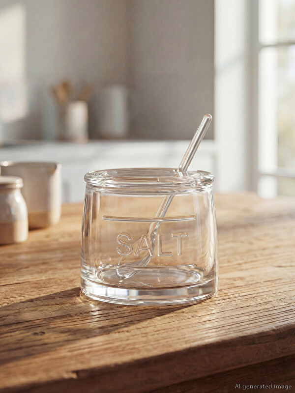 LCW HOME Embossed Lettered Lidded With Spoon Glass Bowl