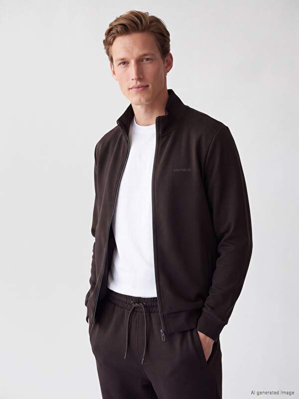 SOUTHBLUE Dik Yaka Erkek Fermuarlı Sweatshirt