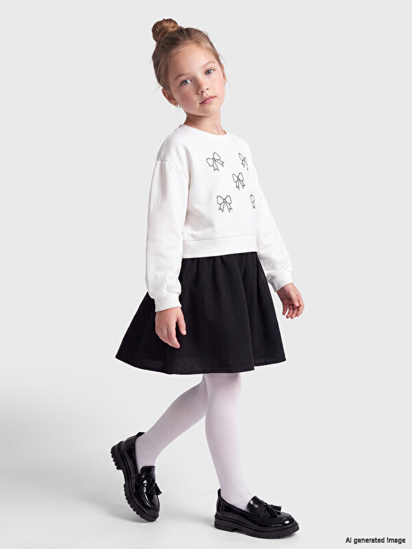 LCW Kids бантигі бар принтті қыздарға арналған көйлек