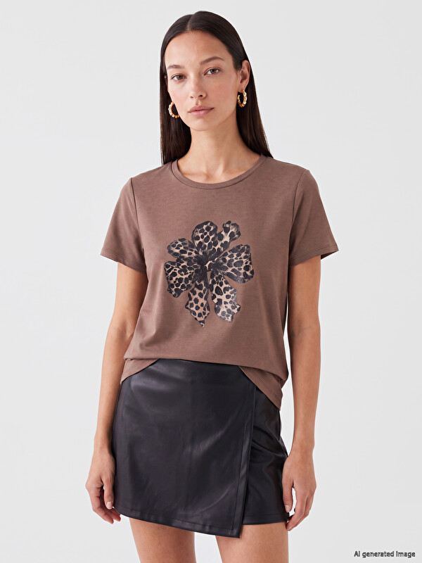 LCW EVERYDAY Femër Ngjyre Kafe T-shirt