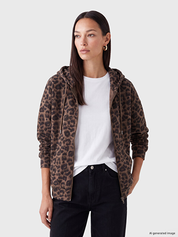 LCW EVERYDAY Kapüşonlu Leopar Desenli Kadın Hırka