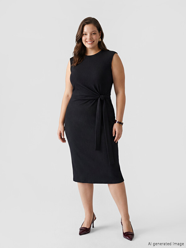 LCW EVERYDAY Tie-Detailed A-Line Textured Dress