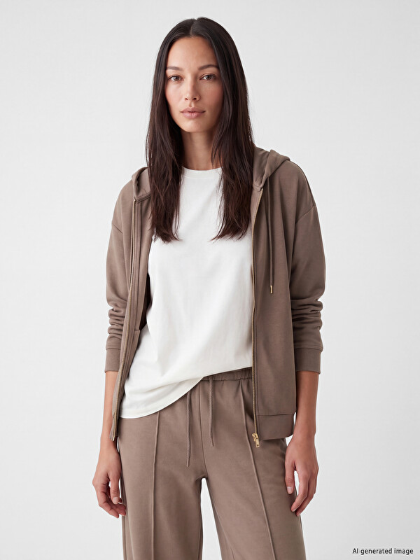 LCW EVERYDAY Soft Touch Oversize Women's Zip-Up Sweatshirt