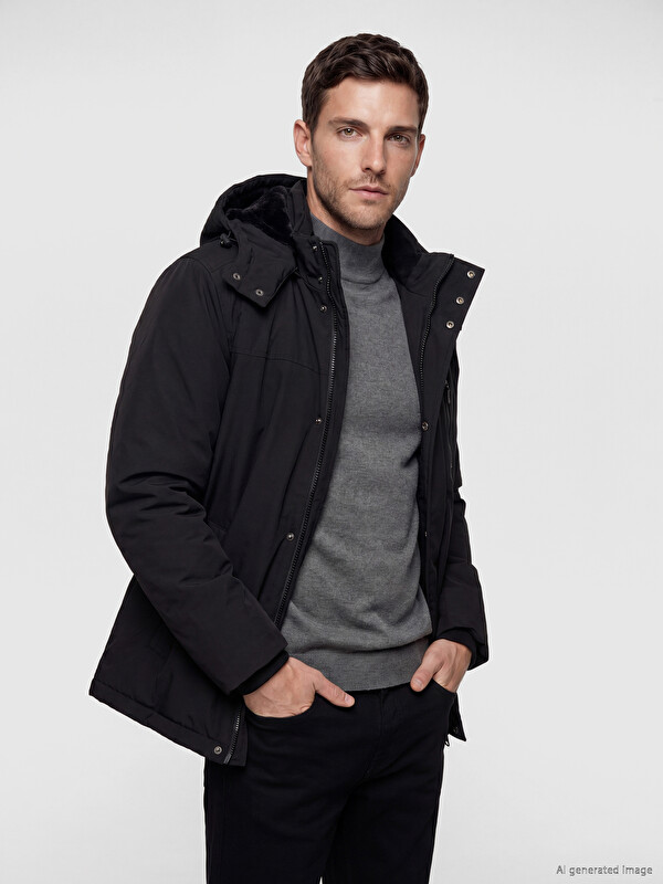 LCWAIKIKI Classic Regular Fit Kapüşonlu Erkek Mont