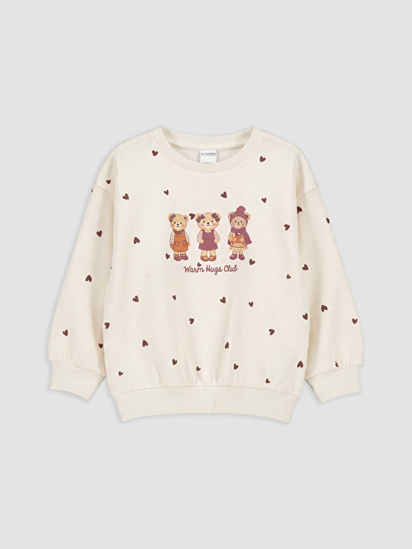 LCW Kids Mädchen Sweatshirt mit Rundhalsausschnitt und Bärendruck, dick