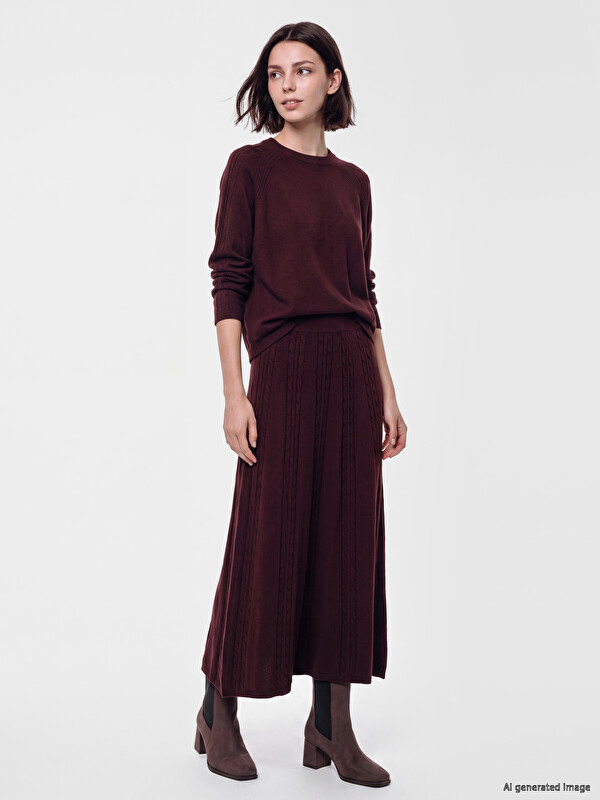 LCW Modest Elastic Waist Hair Braid Patterned Knitwear Skirt