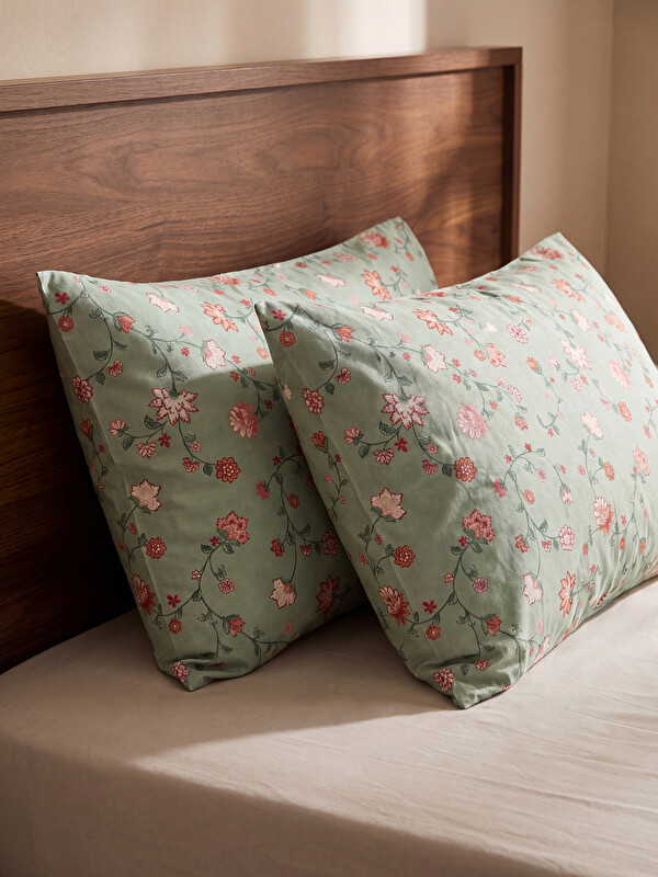 LCW HOME Flower Patterned Cotton Pillowcase 2 Pack 50x70 cm