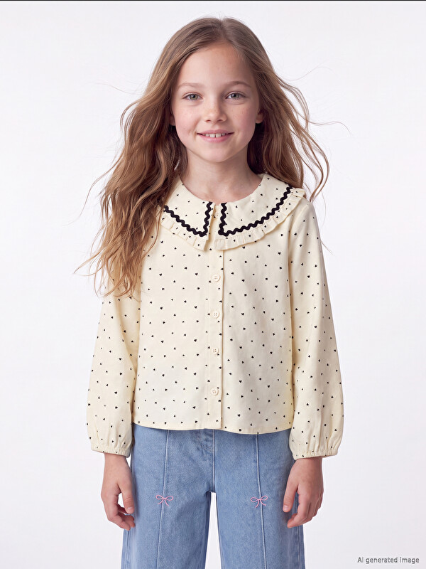 LCW Kids Дөңгелек жағалы ұзын жеңді өрнекті қыздар жейдесі