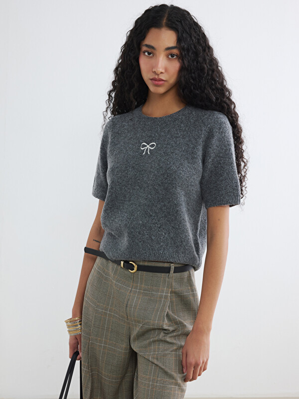 XSIDE Embroidered Short Sleeved Women's Knitwear Sweater