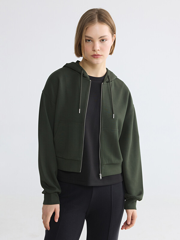 XSIDE Woman Khaki Zip-Up Sweatshirt