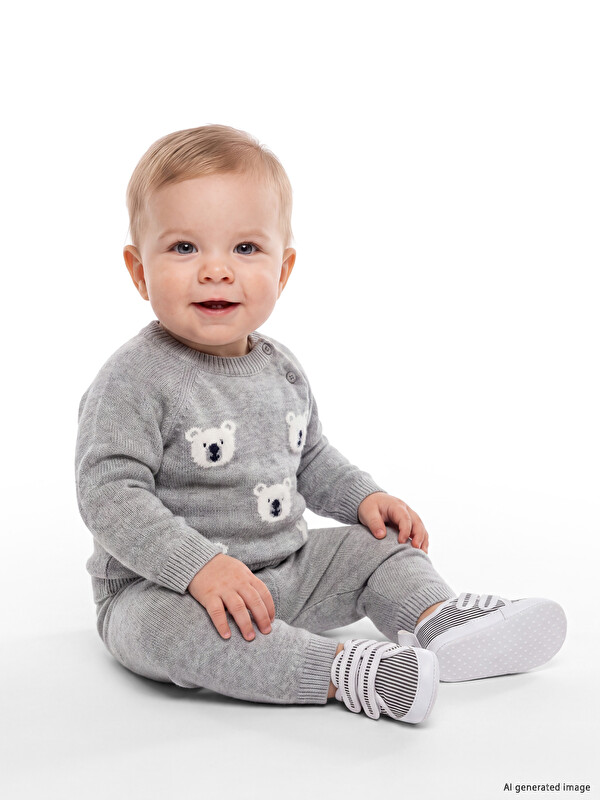 LCW baby Ayı Desenli Erkek Bebek Triko Takım