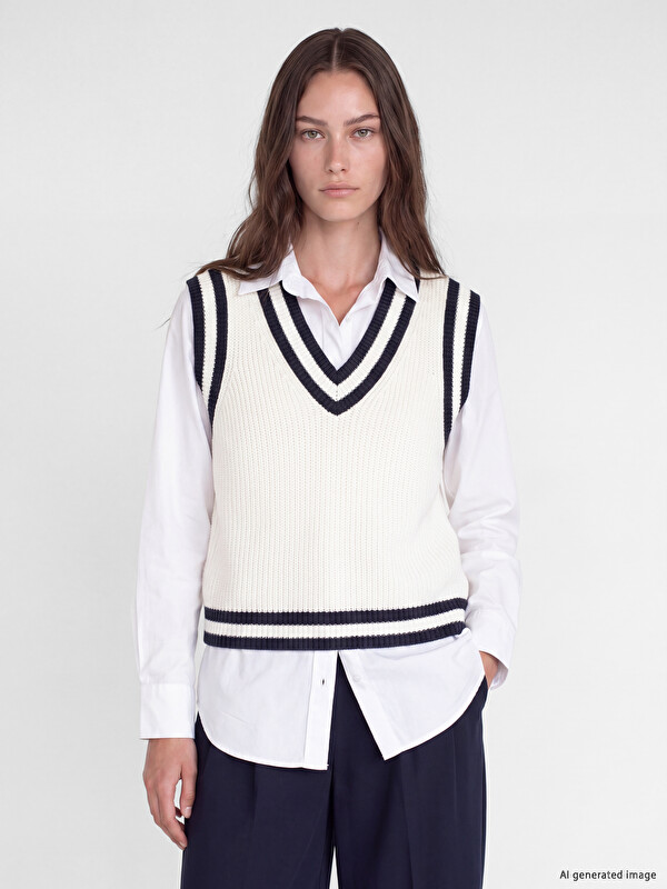 LCW Modest V-Ausschnitt Oversize Damen Strick Pullover Weste