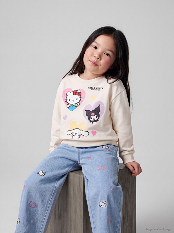 LCW Kids Hello Kitty Baskılı Kız Çocuk Sweatshirt