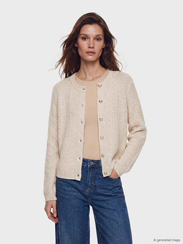 LCW Modest Crew Neck Women's Knitwear Cardigan
