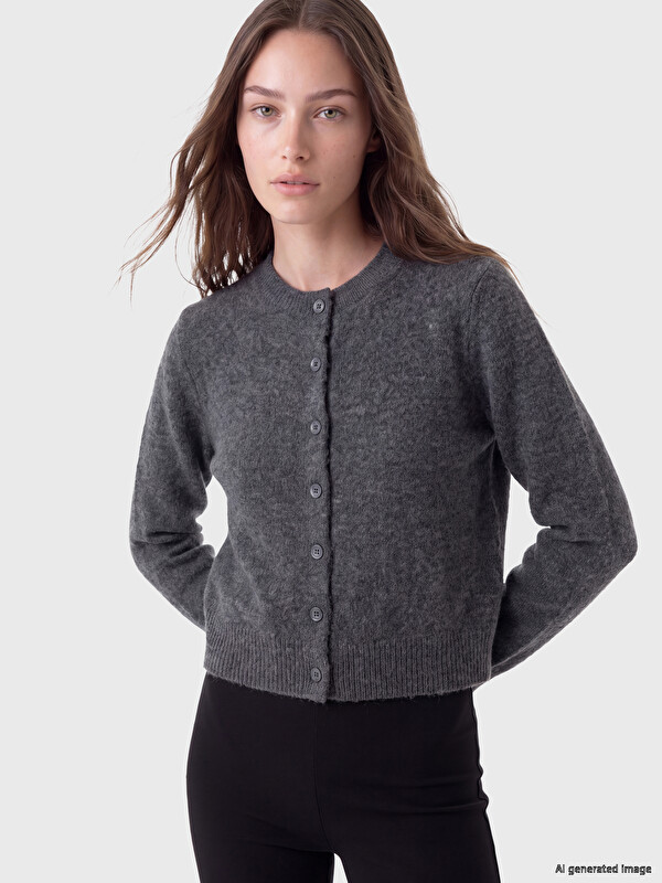 LCW Modest Woman Grey Cardigan