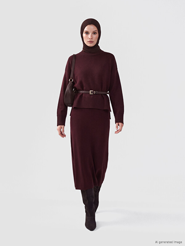 LCW Modest Elastic Waist A Line Knitwear Skirt