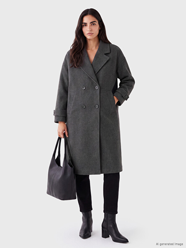LCW Vision Double Breasted Collar Women's Cachet Overcoat