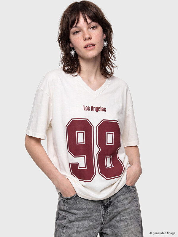 XSIDE Женская футболка с принтом V Neck Los Angeles
