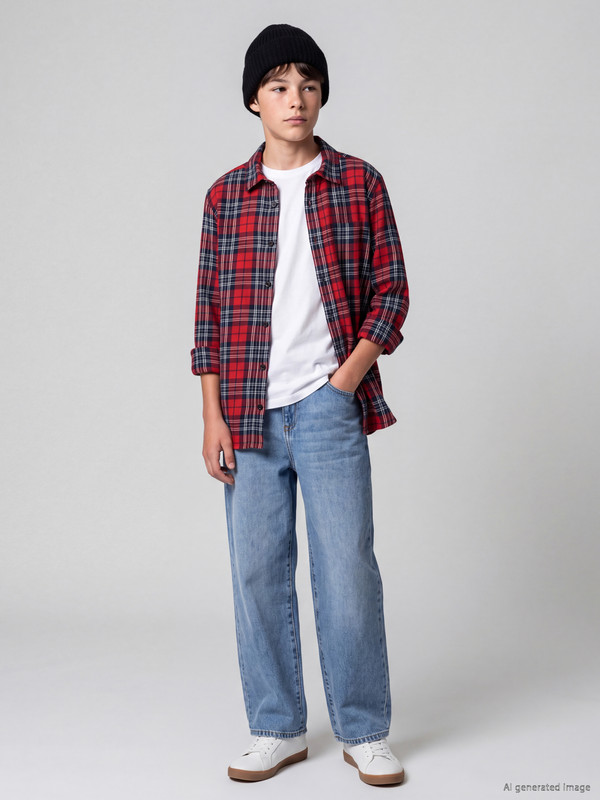 LCW Kids Plaid Patterned Gabardine Boys' Shirt