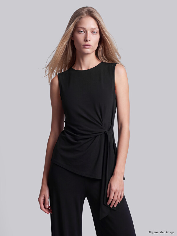 LCW Vision Crew Neck Tie Detailed Blouse