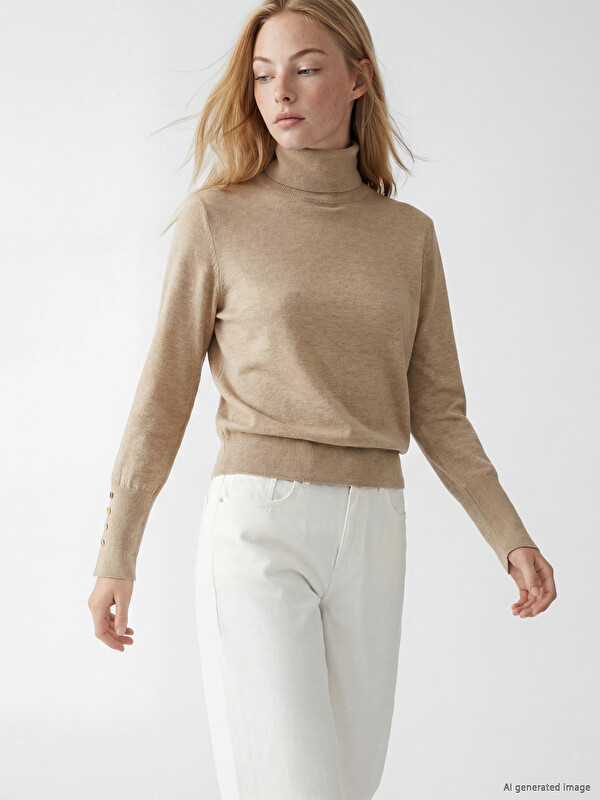 XSIDE Cuff Buttoned Turtleneck Women's Knitwear Sweater